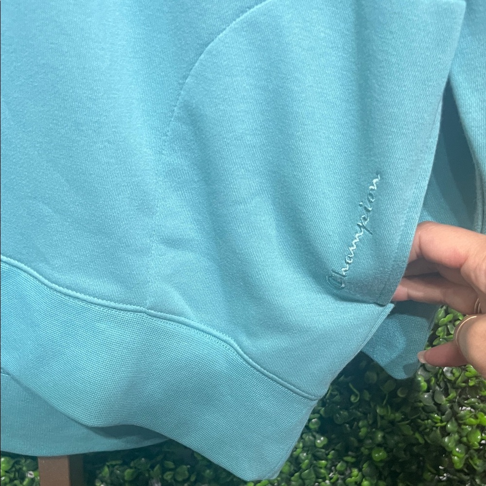 Champion Long Sleeve V-Neck French Terry Pullover Teal Blue XS oversized - Picture 5 of 10